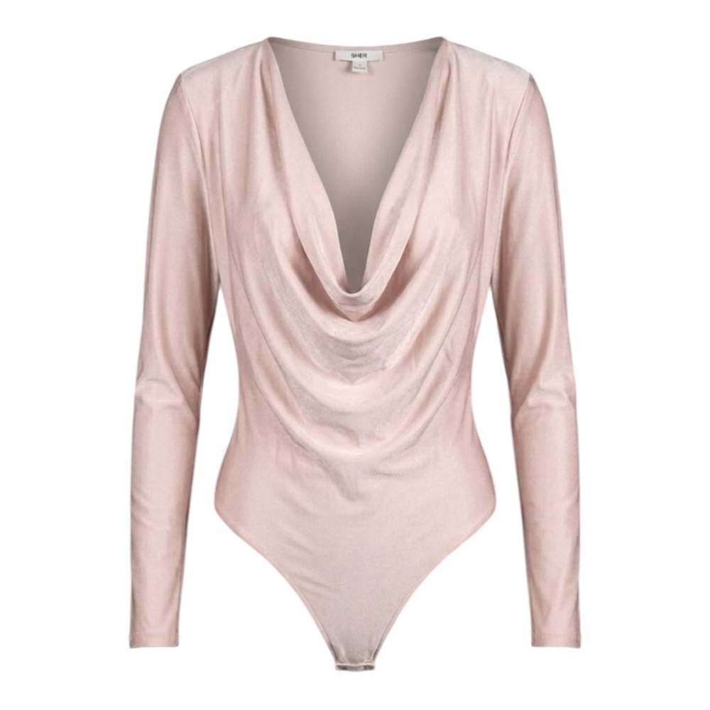 Bar 3 Blush Pink Draped Cowl Neck Long Sleeve Bodysuit XS